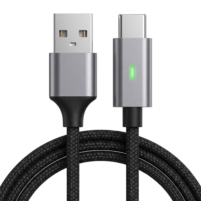 WS-001B — USB-A to Type-C, aluminum-shelled woven wire with light