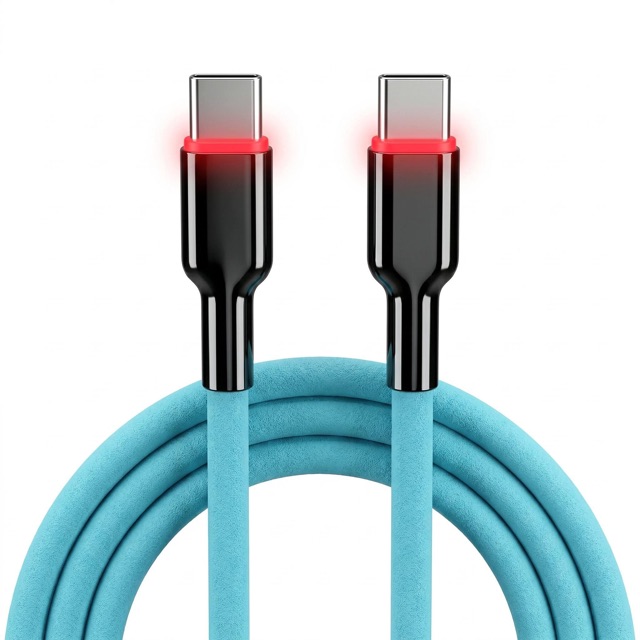 WS-010 — Type-C to Type-C, illuminated indicator, zinc-alloy housing + silicone cable